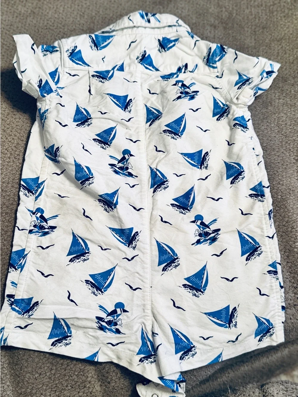 Ralph Lauren White Romper with Blue Nautical Print 18 months
